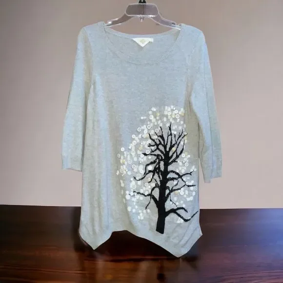 Anthropologie HWR Monogram S Cute As A Button Embellished Tunic Sweater - Picture 1 of 6